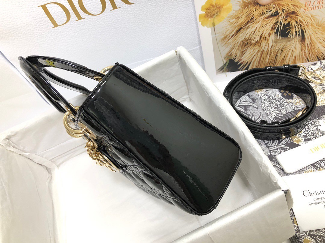 Dior Small Lady Dior Bag In Black Patent Cannage Calfskin 295