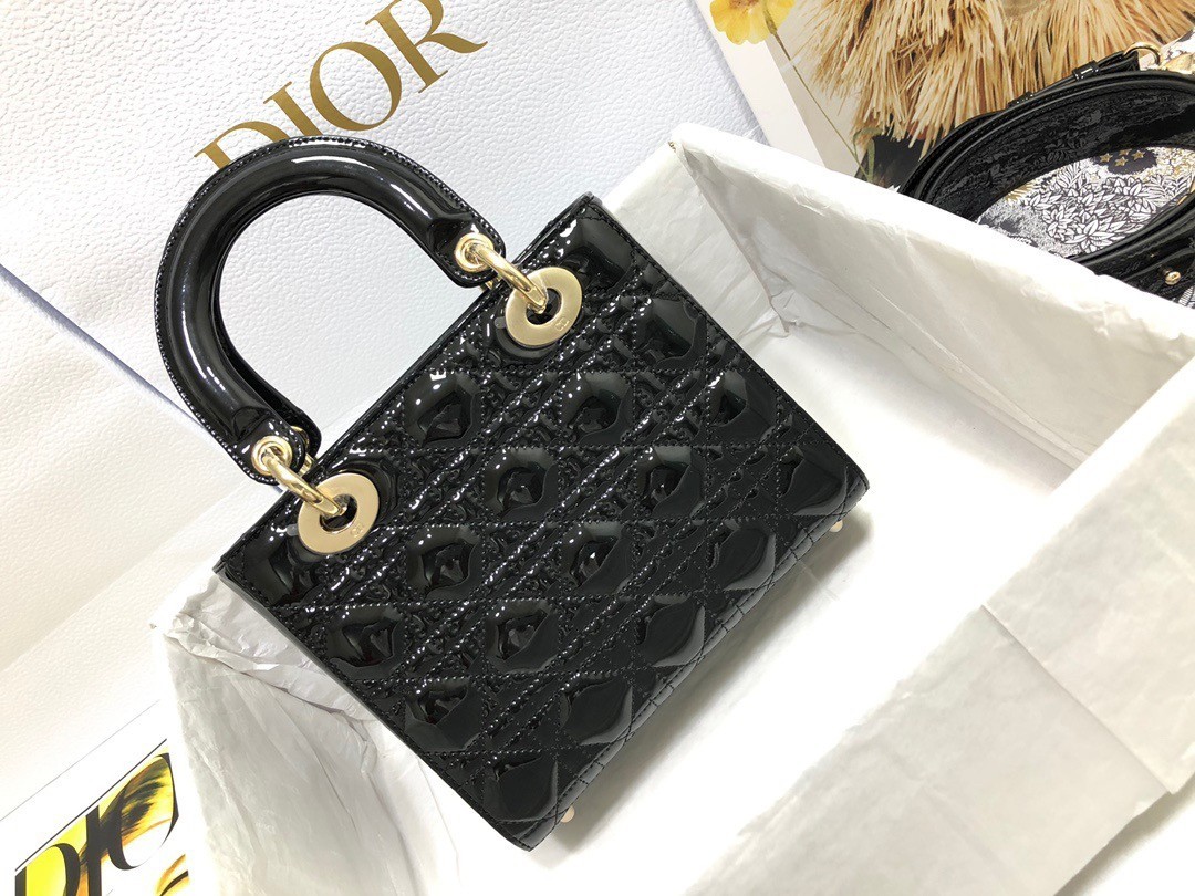 Dior Small Lady Dior Bag In Black Patent Cannage Calfskin 295