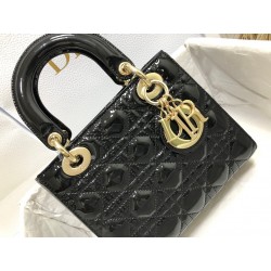 Dior Small Lady Dior Bag In Black Patent Cannage Calfskin 295