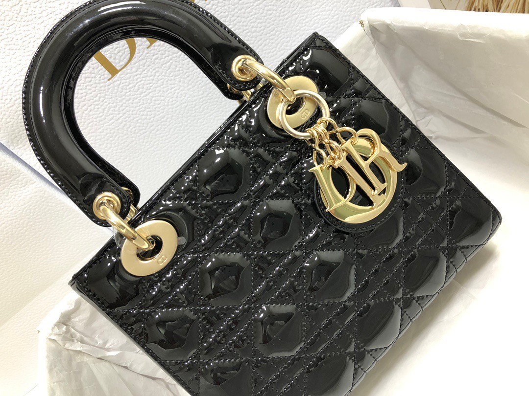 Dior Small Lady Dior Bag In Black Patent Cannage Calfskin 295