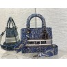 Dior Medium Lady D-Lite Bag In Blue Brocart Denim-Effect Embroidery 323