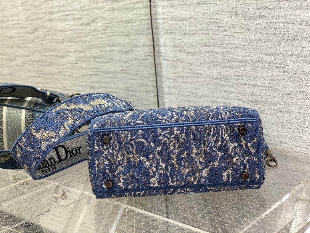 Dior Medium Lady D-Lite Bag In Blue Brocart Denim-Effect Embroidery 323