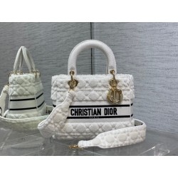 Dior Medium Lady D-Lite Bag In White Cannage Shearling 365