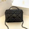 Dior Caro Box Bag with Chain in Black Macrocannage Calfskin 393