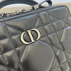 Dior Caro Box Bag with Chain in Black Macrocannage Calfskin 393