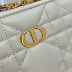 Dior Caro Box Bag with Chain in White Macrocannage Calfskin 431