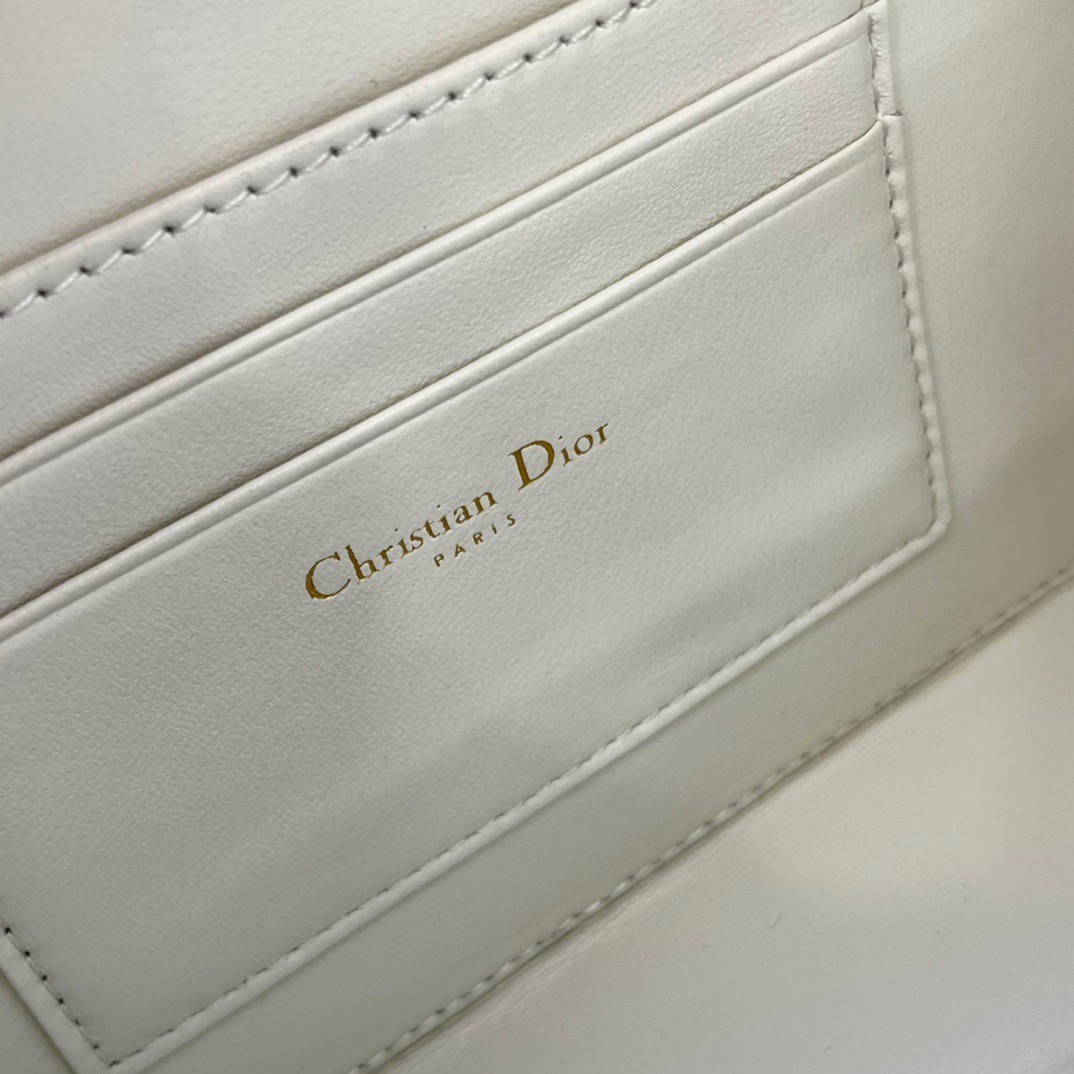 Dior Caro Box Bag with Chain in White Macrocannage Calfskin 431