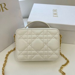 Dior Caro Box Bag with Chain in White Macrocannage Calfskin 431