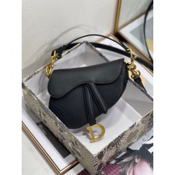 Dior Saddle Mini Bag with Strap in Black Grained Calfskin 479