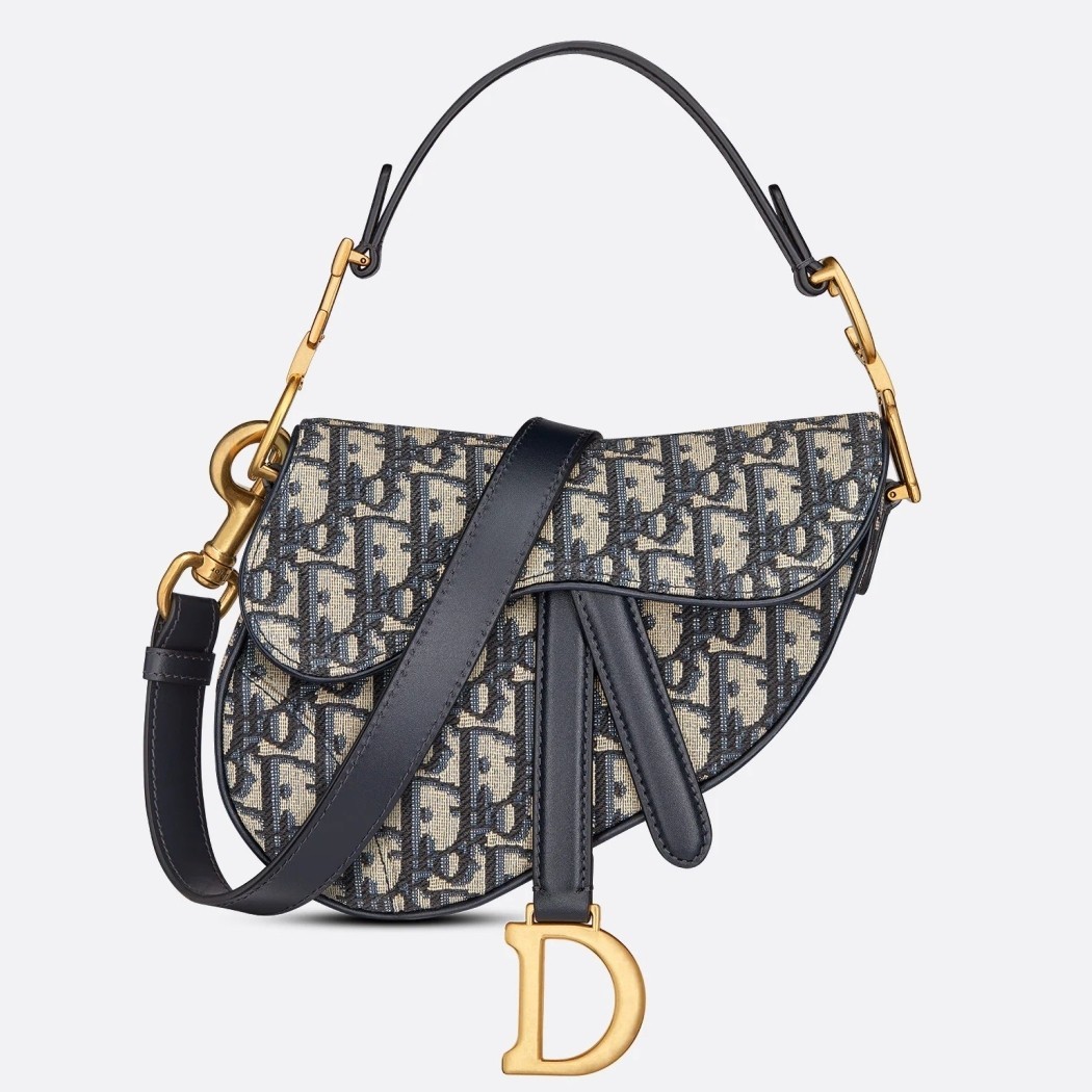 Dior Saddle Mini Bag with Strap in Blue Oblique Jacquard 744