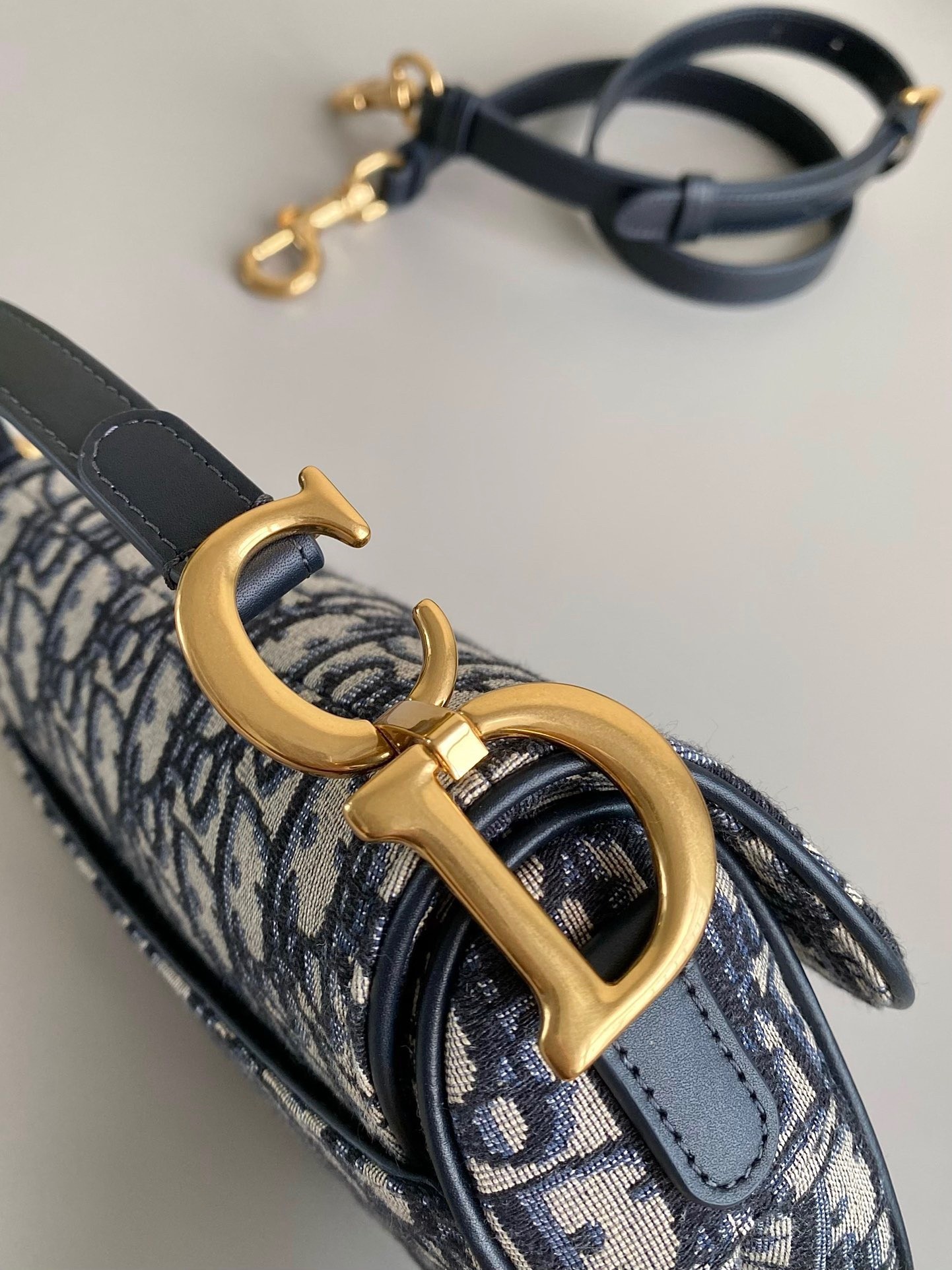 Dior Saddle Mini Bag with Strap in Blue Oblique Jacquard 744