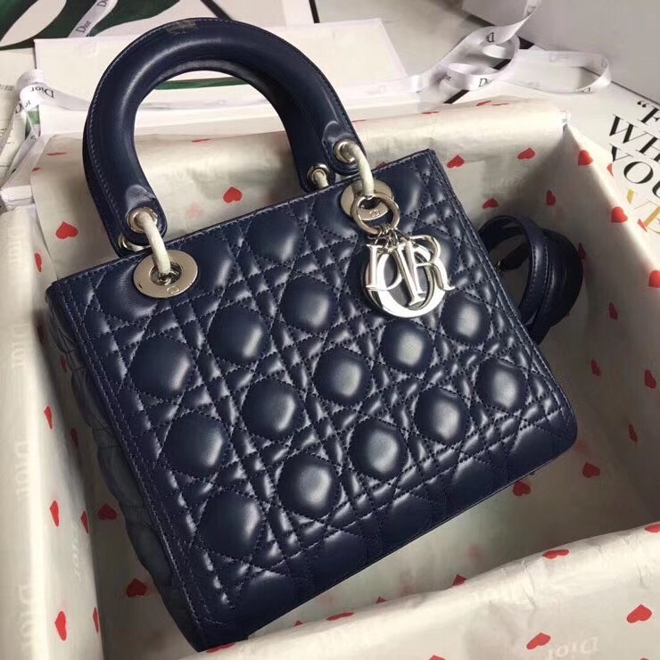 Dior Medium Lady Dior Bag In Indigo Blue Cannage Lambskin 821