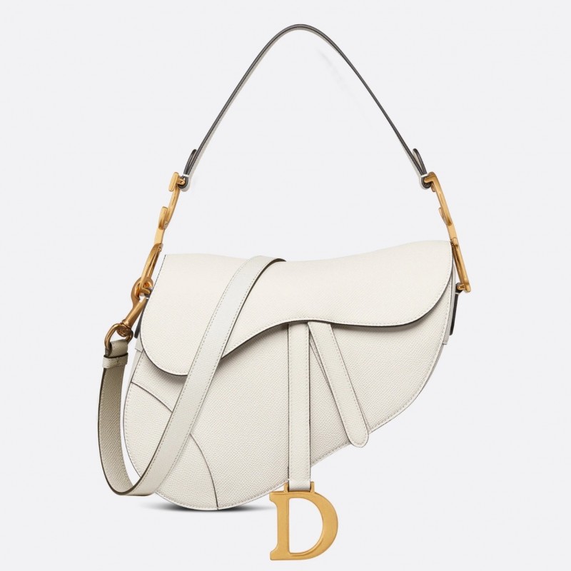 Dior Saddle Bag with Strap in White Grained Calfskin 768