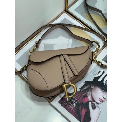 Dior Saddle Bag with Strap in Warm Taupe Grained Calfskin 804