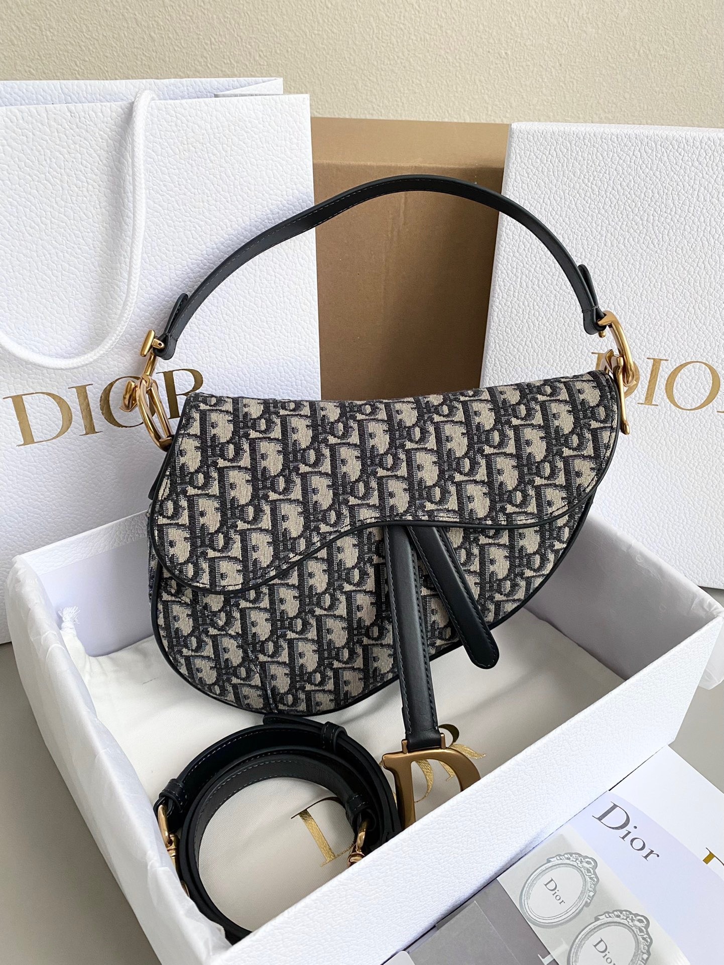 Dior Saddle Bag with Strap in Blue Oblique Jacquard 314