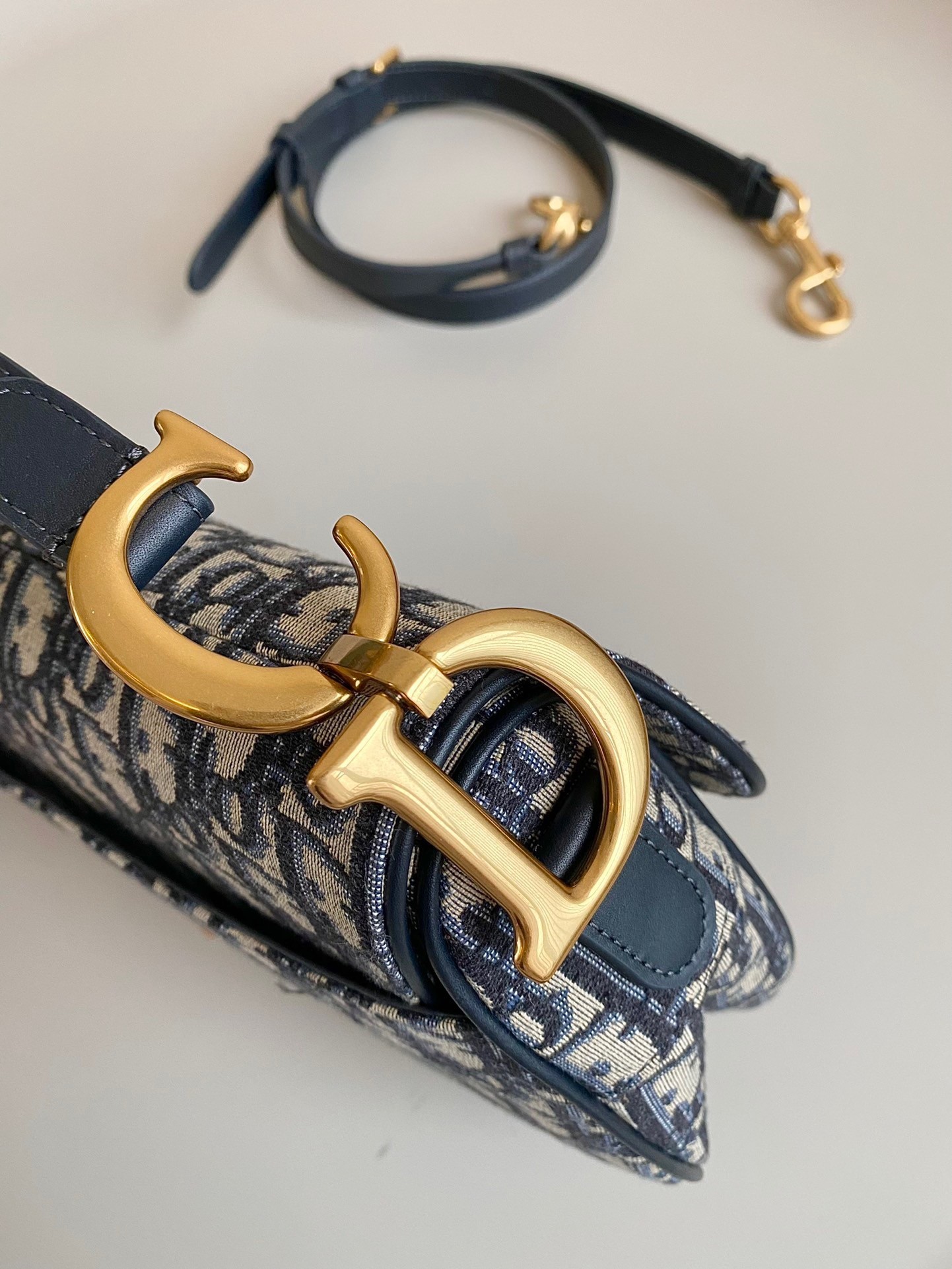 Dior Saddle Bag with Strap in Blue Oblique Jacquard 314