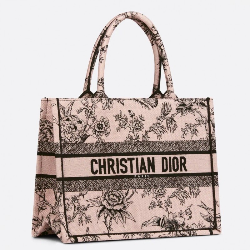 Dior Medium Book Tote Bag In Powder Pink Jardin Botanique Embroidery 362