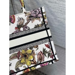 Dior Small Book Tote Bag In White Multicolor Jardin Botanique Embroidery 337