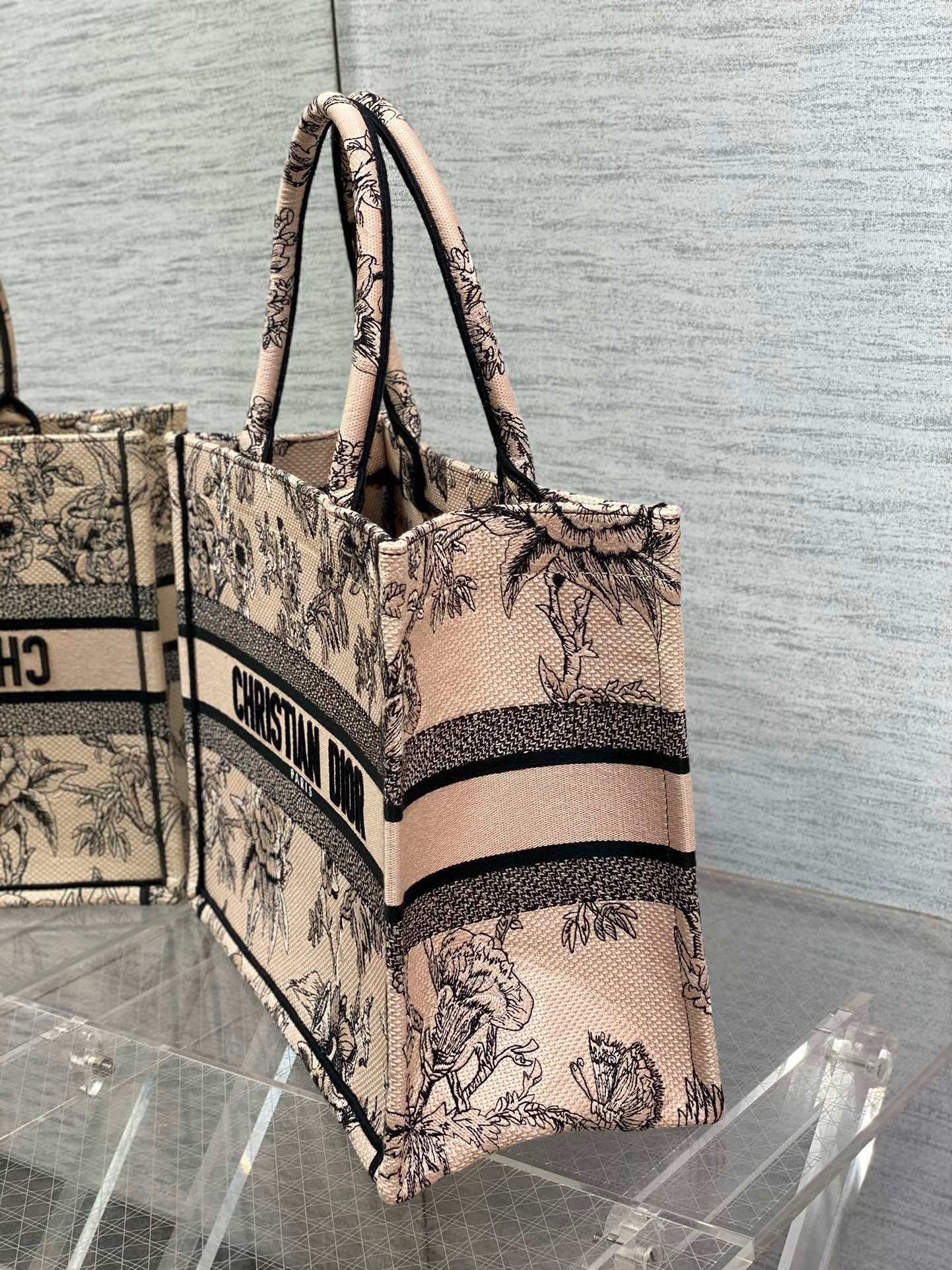 Dior Medium Book Tote Bag In Powder Pink Jardin Botanique Embroidery 362