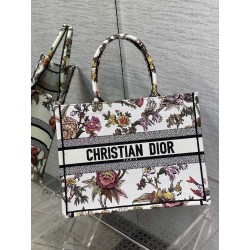 Dior Medium Book Tote Bag In White Multicolor Jardin Botanique Embroidery 386