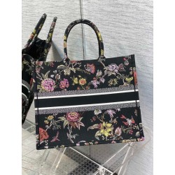 Dior Large Book Tote Bag In Black Multicolor Jardin Botanique Embroidery 424