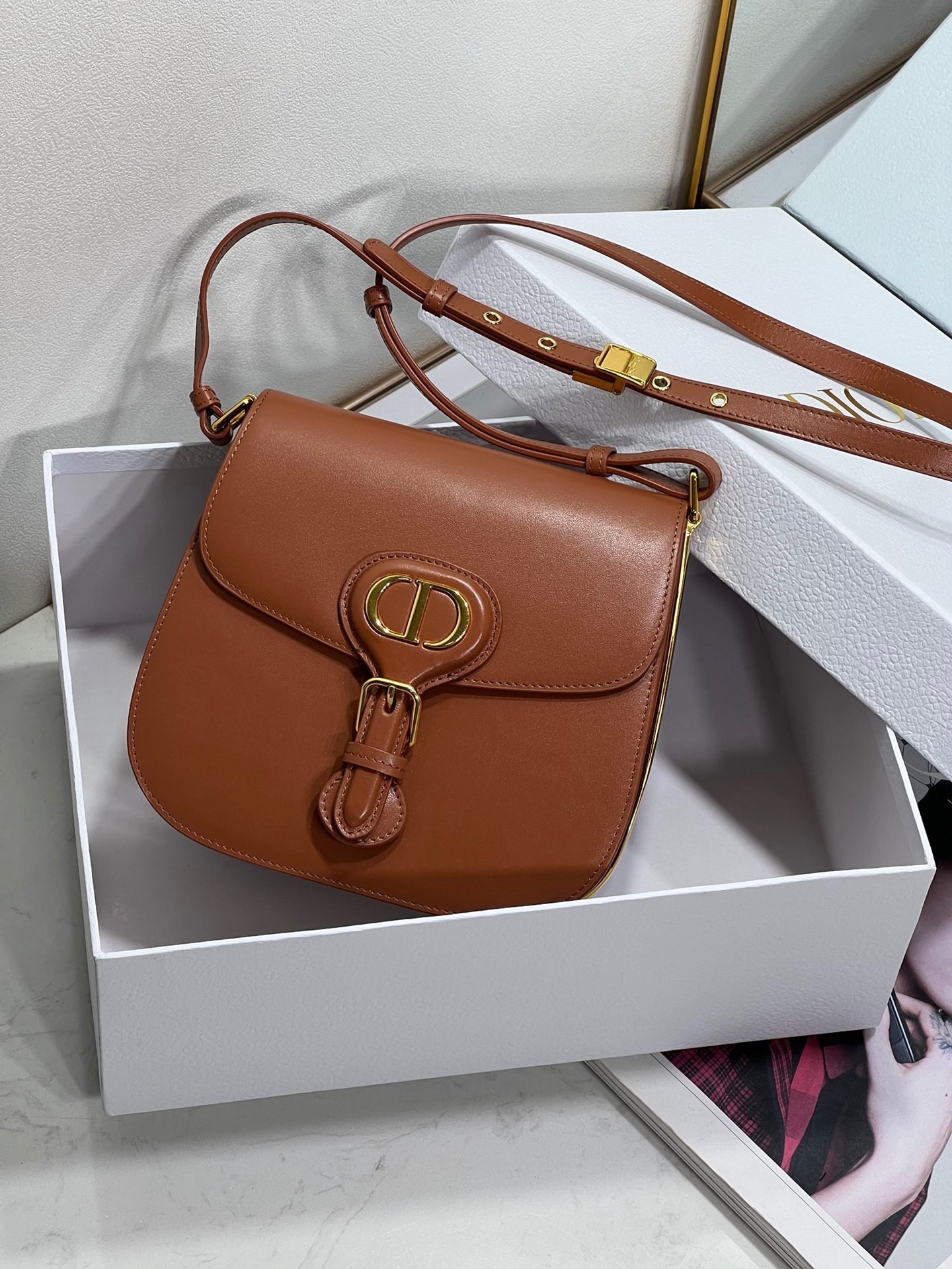 Dior Bobby Frame Bag In Brown Box Calfskin 552