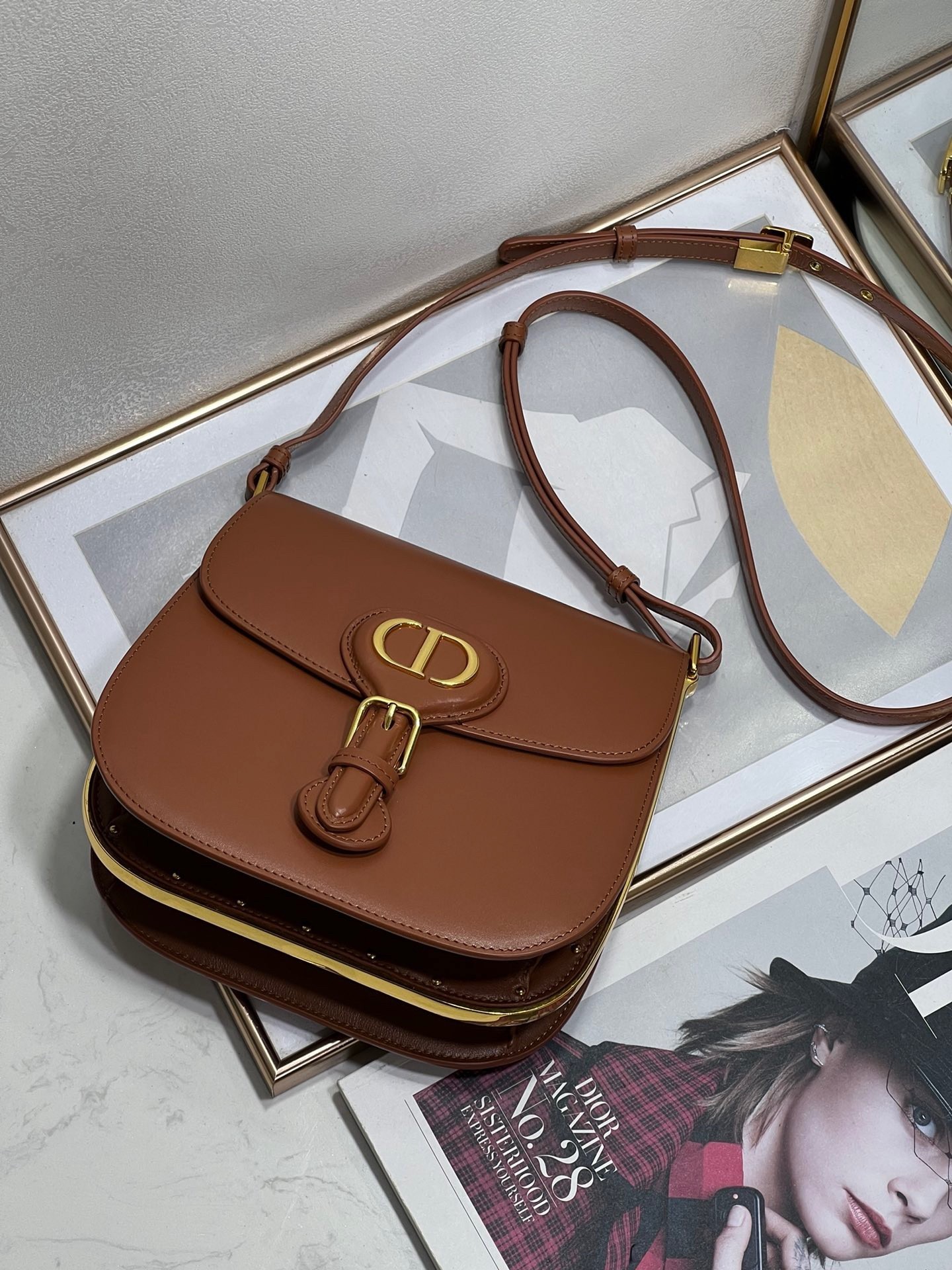 Dior Bobby Frame Bag In Brown Box Calfskin 552