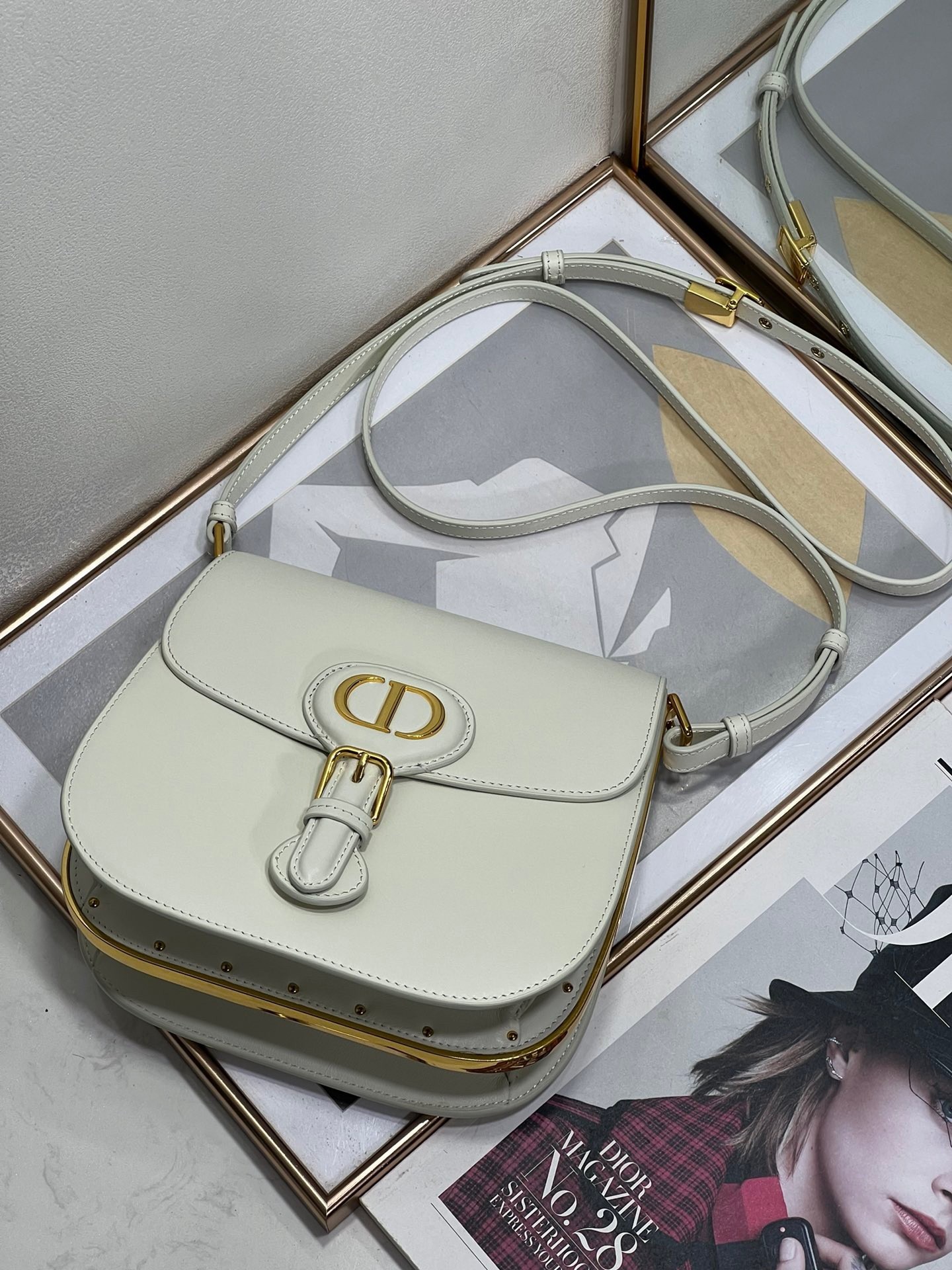 Dior Bobby Frame Bag In White Box Calfskin 616