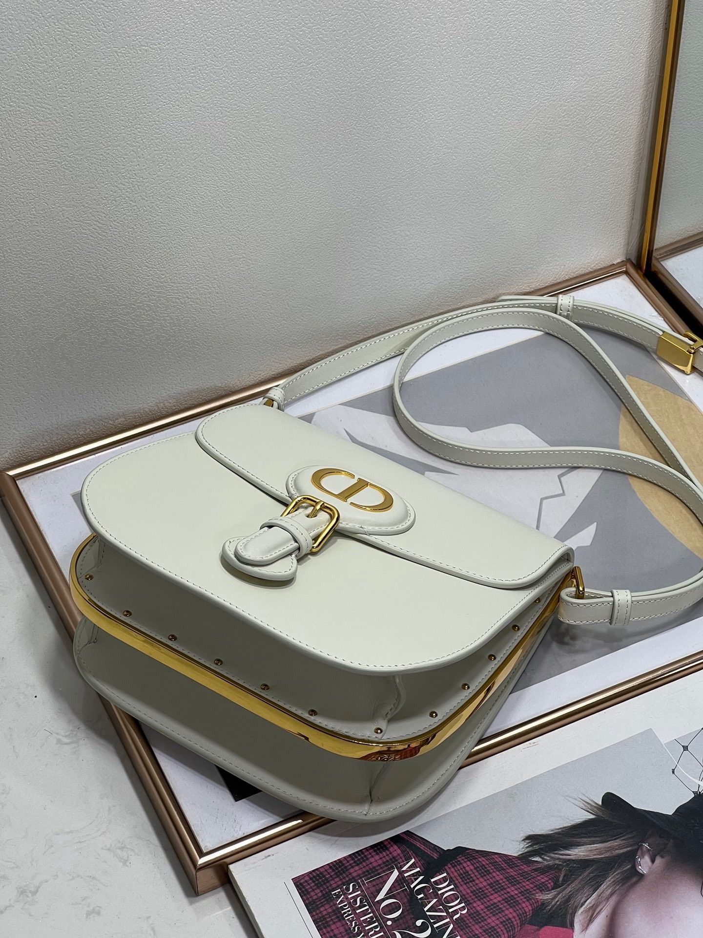 Dior Bobby Frame Bag In White Box Calfskin 616