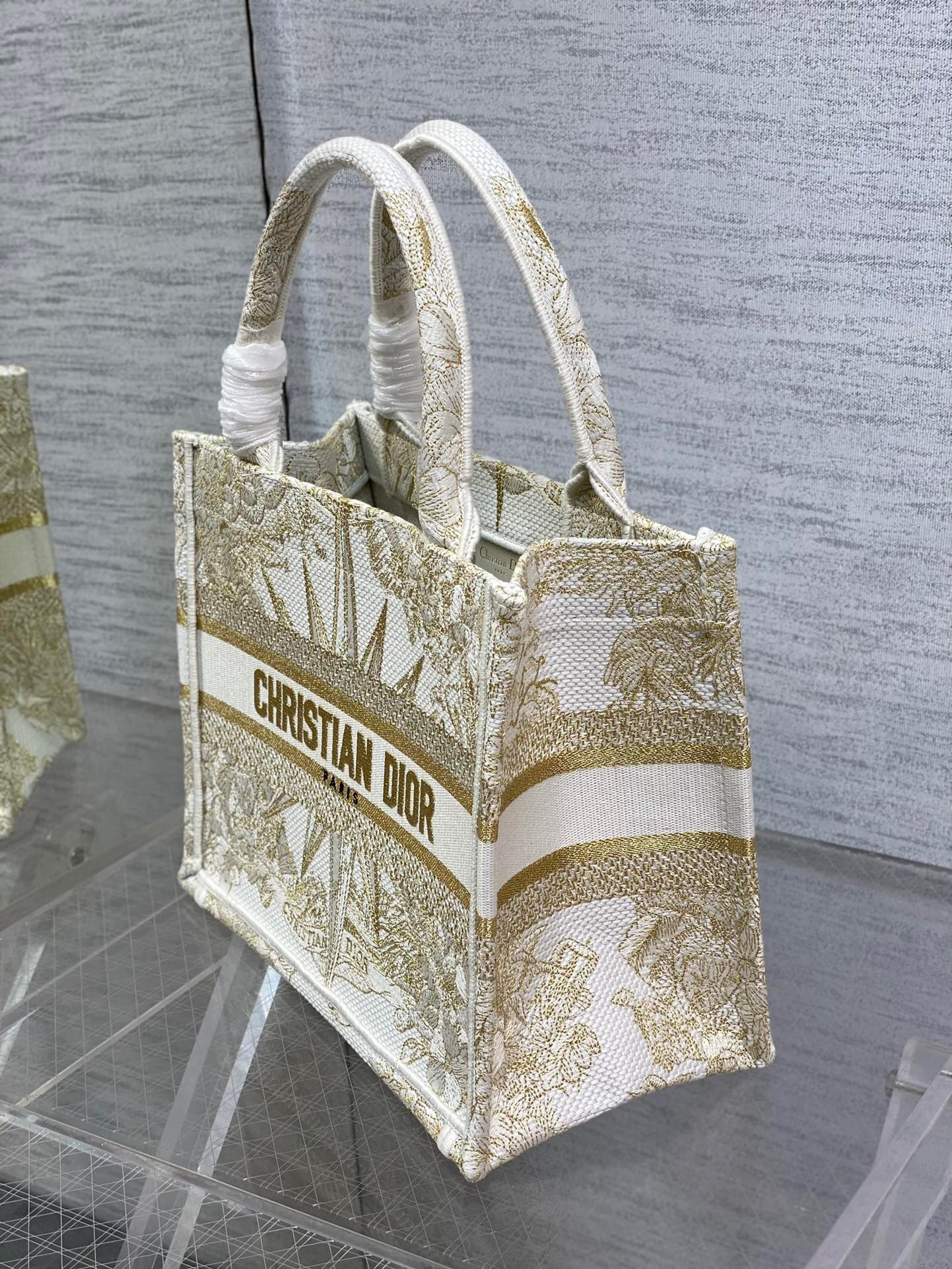 Dior Small Book Tote Bag In Gold Rêve d'Infini Embroidery 629