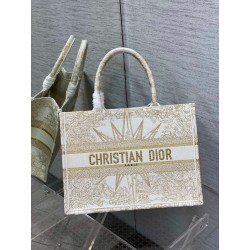 Dior Medium Book Tote Bag In Gold Rêve d'Infini Embroidery 315