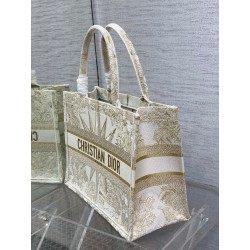 Dior Medium Book Tote Bag In Gold Rêve d'Infini Embroidery 315