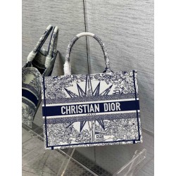 Dior Medium Dior Book Tote In White and Blue Rêve d'Infini Embroidery 379