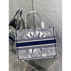 Dior Medium Dior Book Tote In White and Blue Rêve d'Infini Embroidery 379