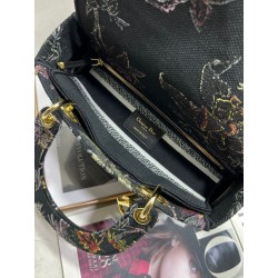 Dior Medium Lady D-Lite Bag In Black Jardin Botanique Embroidery 452