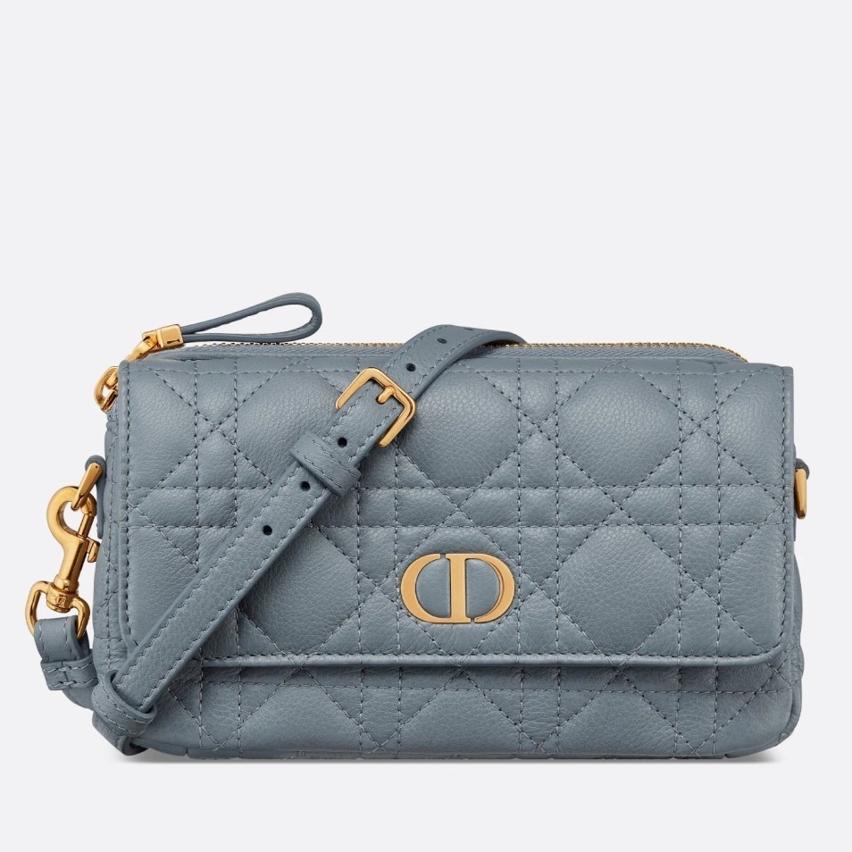 Dior Caro Pouch In Cloud Blue Cannage Calfskin 558