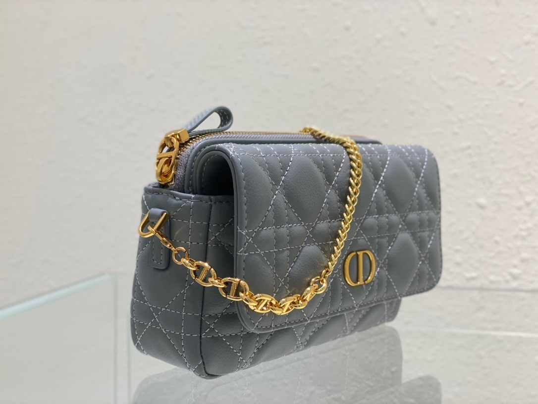 Dior Caro Pouch In Cloud Blue Cannage Calfskin 558