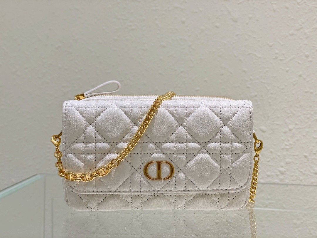 Dior Caro Pouch In White Cannage Calfskin 525