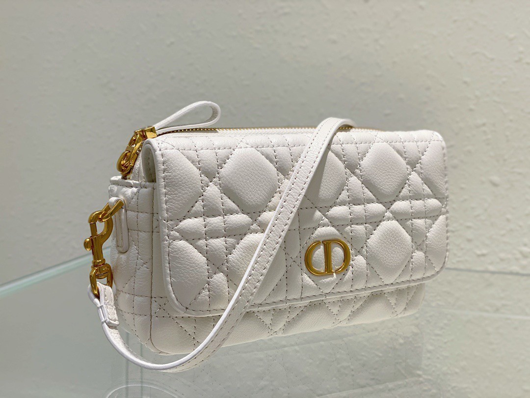 Dior Caro Pouch In White Cannage Calfskin 525