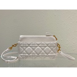 Dior Caro Pouch In White Cannage Calfskin 525