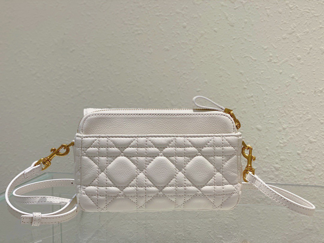 Dior Caro Pouch In White Cannage Calfskin 525