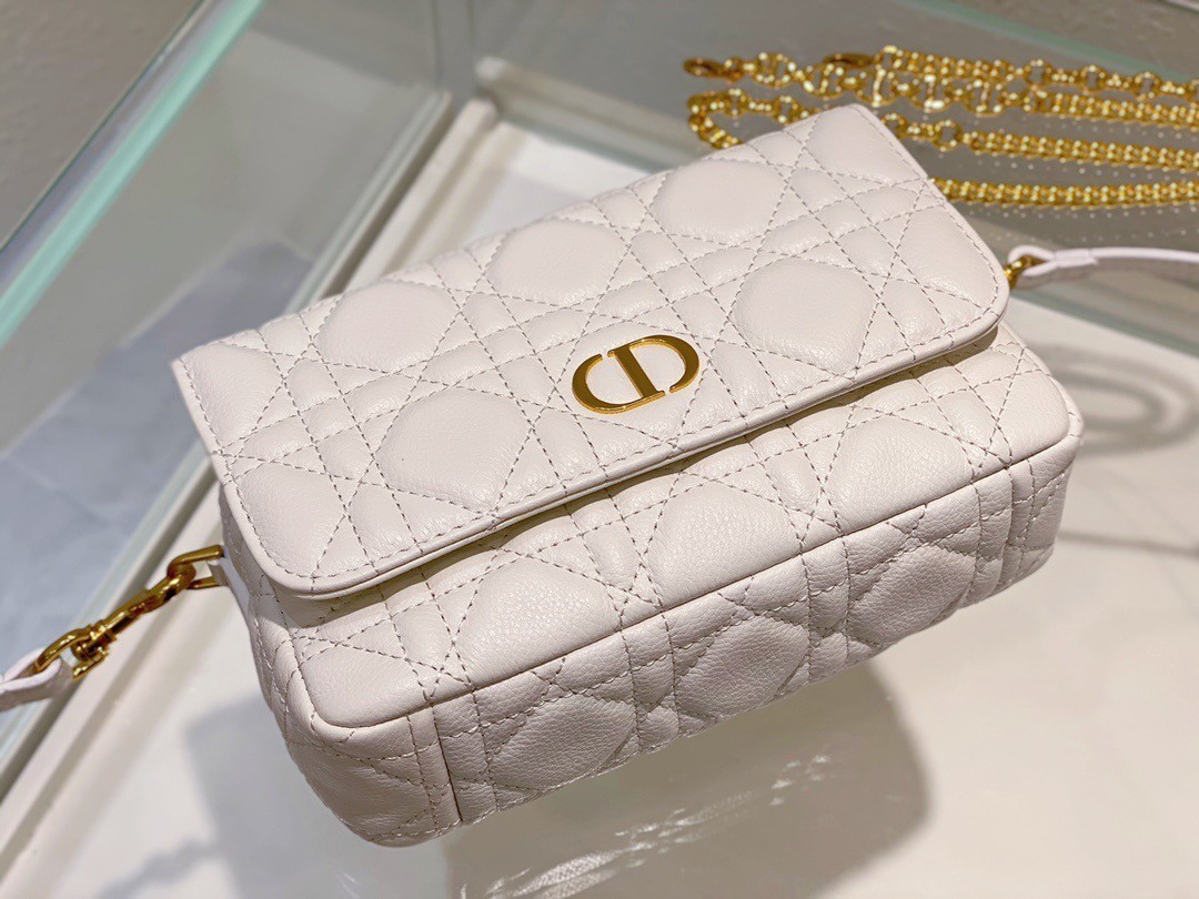 Dior Caro Pouch In White Cannage Calfskin 525