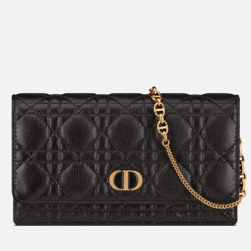 Dior Caro Chain Pouch In Black Cannage Calfskin 559