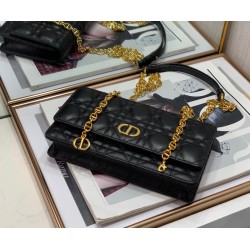 Dior Caro Chain Pouch In Black Cannage Calfskin 559