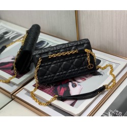 Dior Caro Chain Pouch In Black Cannage Calfskin 559