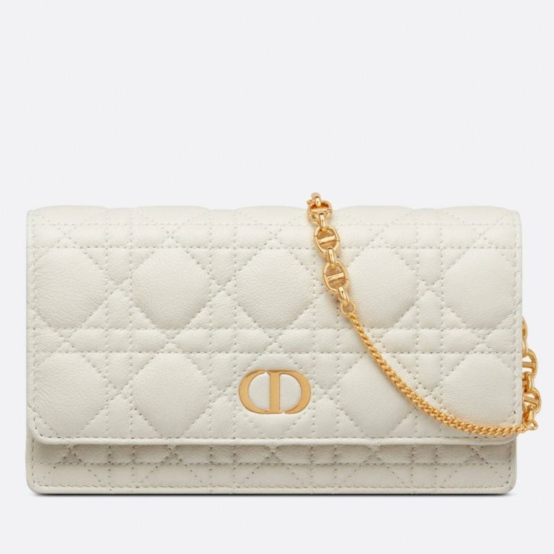 Dior Caro Chain Pouch In White Cannage Calfskin 589