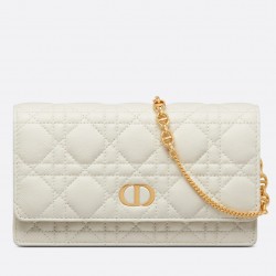 Dior Caro Chain Pouch In White Cannage Calfskin 589