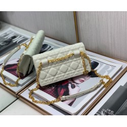 Dior Caro Chain Pouch In White Cannage Calfskin 589