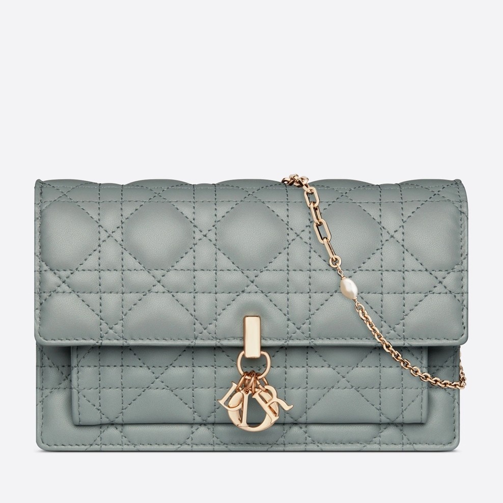 Dior Lady Dior Chain Pouch In Grey Cannage Lambskin 618