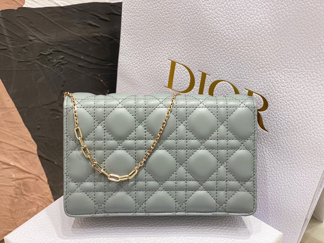 Dior Lady Dior Chain Pouch In Grey Cannage Lambskin 618